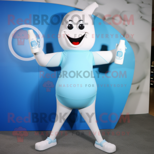 Sky Blue Bottle Of Milk mascot costume character dressed with a Yoga Pants and Digital watches