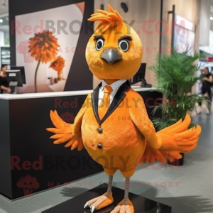 Orange Quail mascot costume character dressed with a Suit and Hairpins