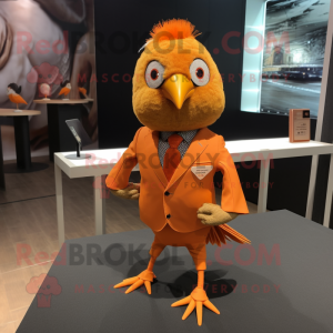 Orange Quail mascot costume character dressed with a Suit and Hairpins