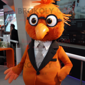 Orange Quail mascot costume character dressed with a Suit and Hairpins