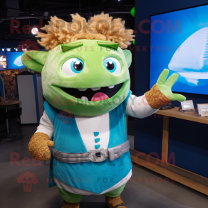 Cyan Pulled Pork Sandwich mascot costume character dressed with a Sweater and Digital watches