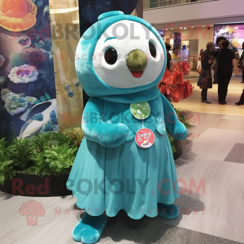 Turquoise Seal mascot costume character dressed with a Mini Dress and Headbands Turquoise Seal mascot costume character dressed with a Mini Dress and Headbands