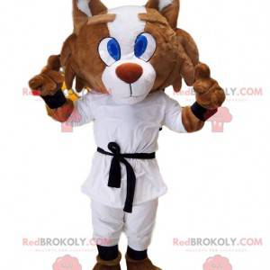 Fox maskot i karate outfit och svart bälte. - Redbrokoly.com