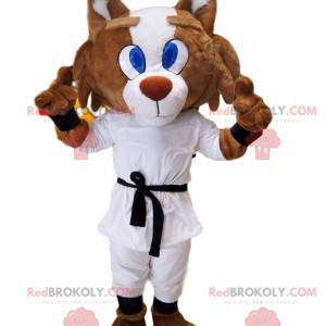 Mascotte Fox in abito da karate e cintura nera. - Redbrokoly.com