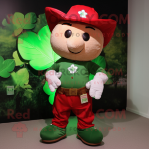 Red Four Leaf Clover mascot costume character dressed with a Cargo Shorts and Wraps