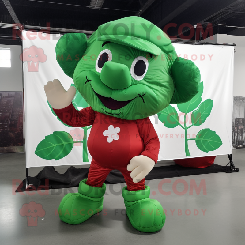 Red Four Leaf Clover mascot costume character dressed with a Cargo Shorts and Wraps Red Four Leaf Clover mascot costume character dressed with a Cargo Shorts and Wraps