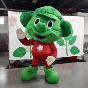 Red Four Leaf Clover mascot costume character dressed with a Cargo Shorts and Wraps