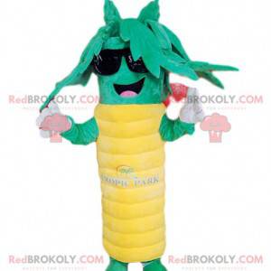 Mascotte della palma verde e gialla super felice. Costume da