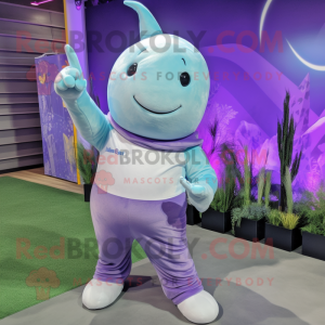 Lavender Narwhal mascot costume character dressed with a Joggers and Gloves
