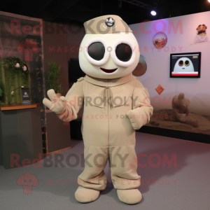 Cream Air Force Soldier mascot costume character dressed with a Cardigan and Cummerbunds