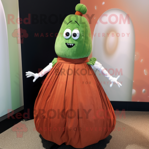 Rust Cucumber mascot costume character dressed with a Ball Gown and Earrings