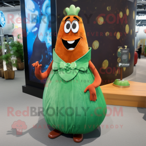 Rust Cucumber mascot costume character dressed with a Ball Gown and Earrings