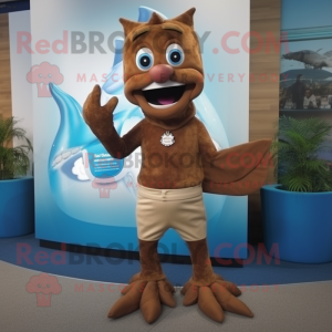 Brown Mermaid mascot costume character dressed with a Shorts and Cufflinks