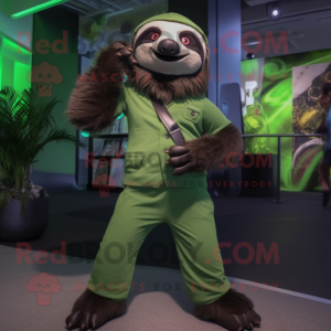 Green Sloth mascot costume character dressed with a Dress Pants and Shoe laces