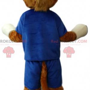 Brown horse mascot in blue sportswear. - Redbrokoly.com