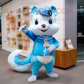 Sky Blue Squirrel mascot costume character dressed with a Romper and Brooches