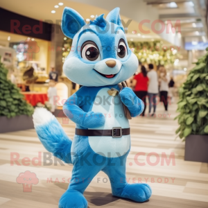 Sky Blue Squirrel mascot costume character dressed with a Romper and Brooches