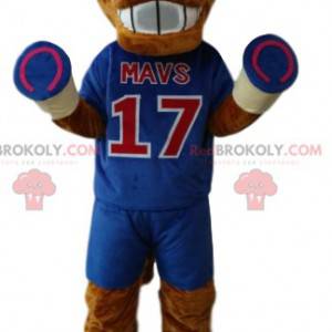 Brown horse mascot in blue sportswear. - Redbrokoly.com