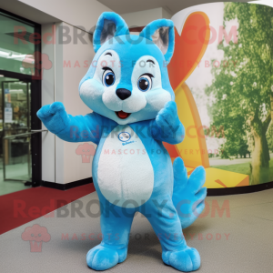 Sky Blue Squirrel mascot costume character dressed with a Romper and Brooches