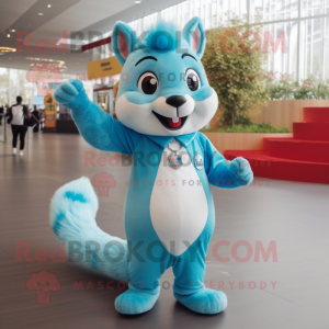 Sky Blue Squirrel mascot costume character dressed with a Romper and Brooches