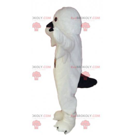 Mascotte d'oiseau blanc avec un bec noir. Costume d'oiseau