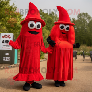 Red Graveyard mascot costume character dressed with a Maxi Dress and Berets