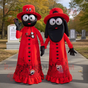 Red Graveyard mascot costume character dressed with a Maxi Dress and Berets