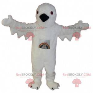 Mascotte d'oiseau blanc avec un bec noir. Costume d'oiseau