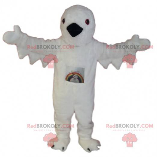 Mascotte d'oiseau blanc avec un bec noir. Costume d'oiseau