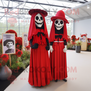 Red Graveyard mascot costume character dressed with a Maxi Dress and Berets