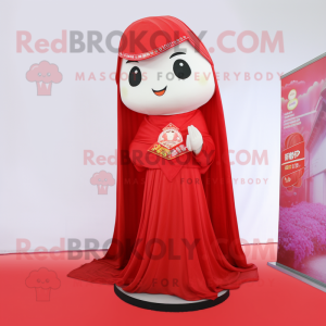 Red Pho mascot costume character dressed with a Wedding Dress and Shawls