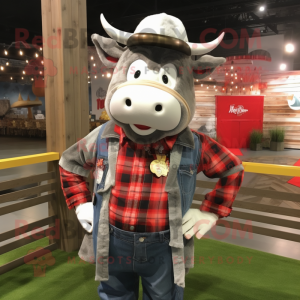Silver Beef Stroganoff mascot costume character dressed with a Flannel Shirt and Necklaces