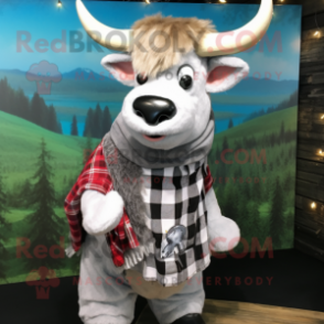 Silver Beef Stroganoff mascot costume character dressed with a Flannel Shirt and Necklaces