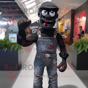 Black Zombie mascot costume character dressed with a Boyfriend Jeans and Gloves