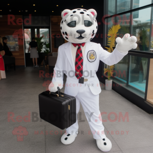 White Jaguar mascot costume character dressed with a Dress Shirt and Briefcases