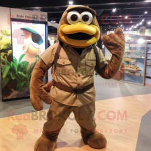 Brown Anaconda mascot costume character dressed with a Cargo Shorts and Shoe laces