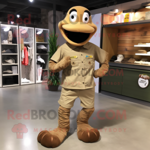 Brown Anaconda mascot costume character dressed with a Cargo Shorts and Shoe laces