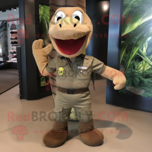 Brown Anaconda mascot costume character dressed with a Cargo Shorts and Shoe laces