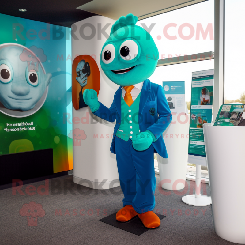 Turquoise Irish Flag mascot costume character dressed with a Suit and Wraps Turquoise Irish Flag mascot costume character dressed with a Suit and Wraps