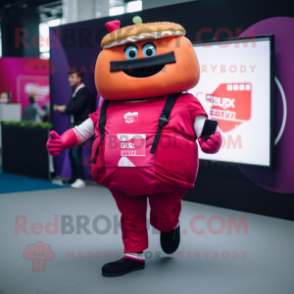 Magenta Burgers mascot costume character dressed with a Vest and Smartwatches