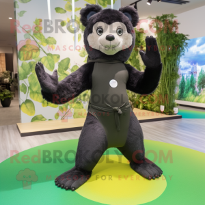 Olive Spectacled Bear mascot costume character dressed with a Yoga Pants and Earrings