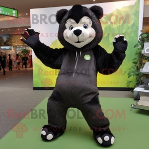 Olive Spectacled Bear mascot costume character dressed with a Yoga Pants and Earrings