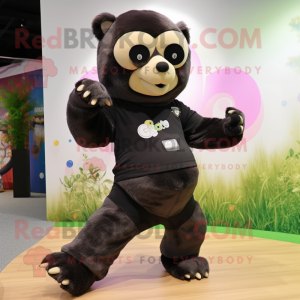 Olive Spectacled Bear mascot costume character dressed with a Yoga Pants and Earrings