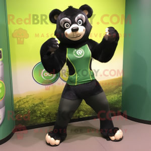 Olive Spectacled Bear mascot costume character dressed with a Yoga Pants and Earrings