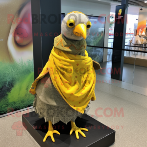 Yellow Guinea Fowl mascot costume character dressed with a Mini Skirt and Shawls