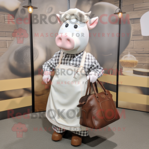 White Bbq Ribs mascot costume character dressed with a Blouse and Handbags