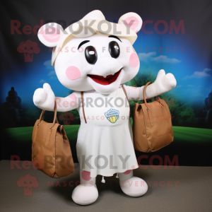 White Bbq Ribs mascot costume character dressed with a Blouse and Handbags