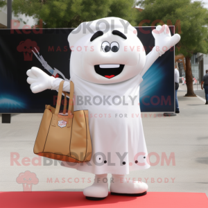 White Bbq Ribs mascot costume character dressed with a Blouse and Handbags