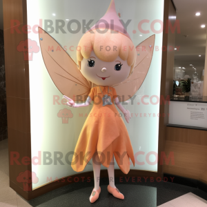 Peach Tooth Fairy mascot costume character dressed with a Sheath Dress and Brooches