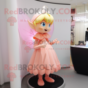 Peach Tooth Fairy mascot costume character dressed with a Sheath Dress and Brooches